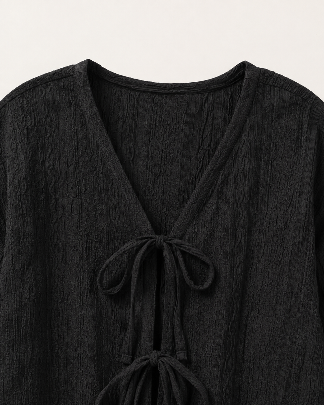 Noir Tie-Front Textured Blouse