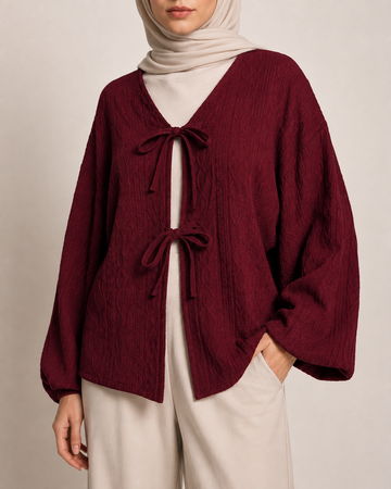 Noir Tie-Front Textured Blouse
